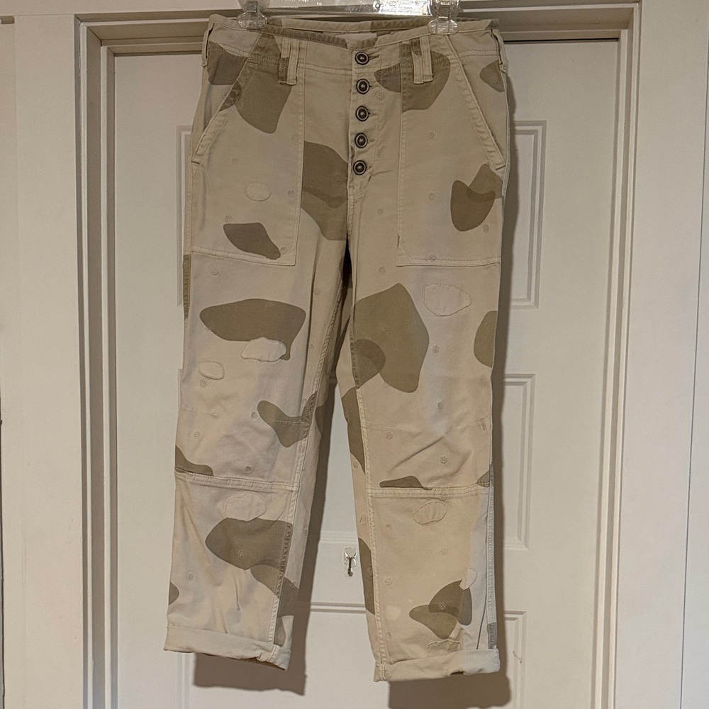 Anthropologie Tan and Cream Cropped Pants